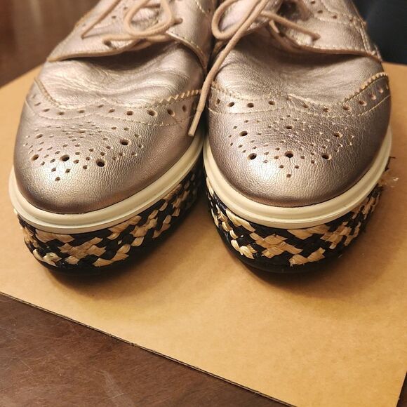 Pikolinos Women's Gold Lace-Up Shoes w/ Woven Rattan Soles Base Size 37 US 7 - Picture 3 of 10